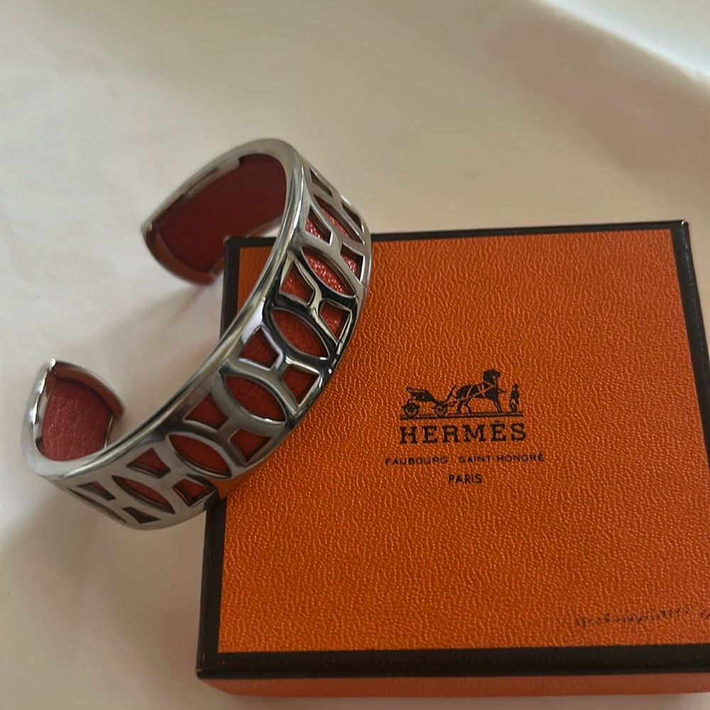 Hermes Orange Leafher Silver Cuff